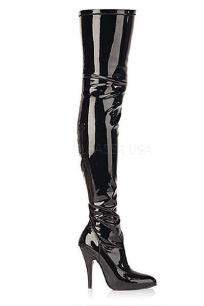 Black Stretch Patent Thigh High Boots