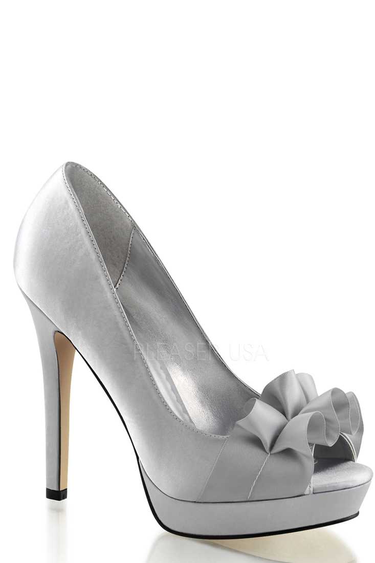 Silver Peep Toe Pump High Heels Satin