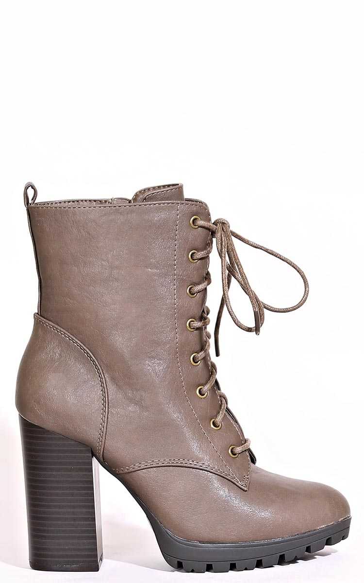 Piper Lug Sole Boots - Taupe in Size by Styles For Less