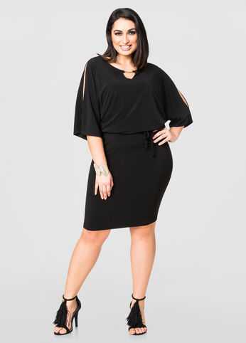 Slit Sleeve Blouson Dress