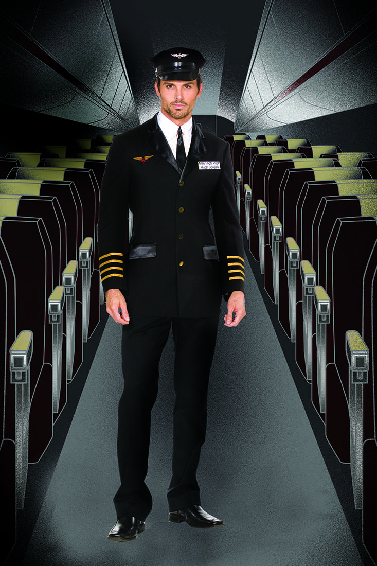 4 Pc. Black Mile High Pilot Hugh Jorgan Costume