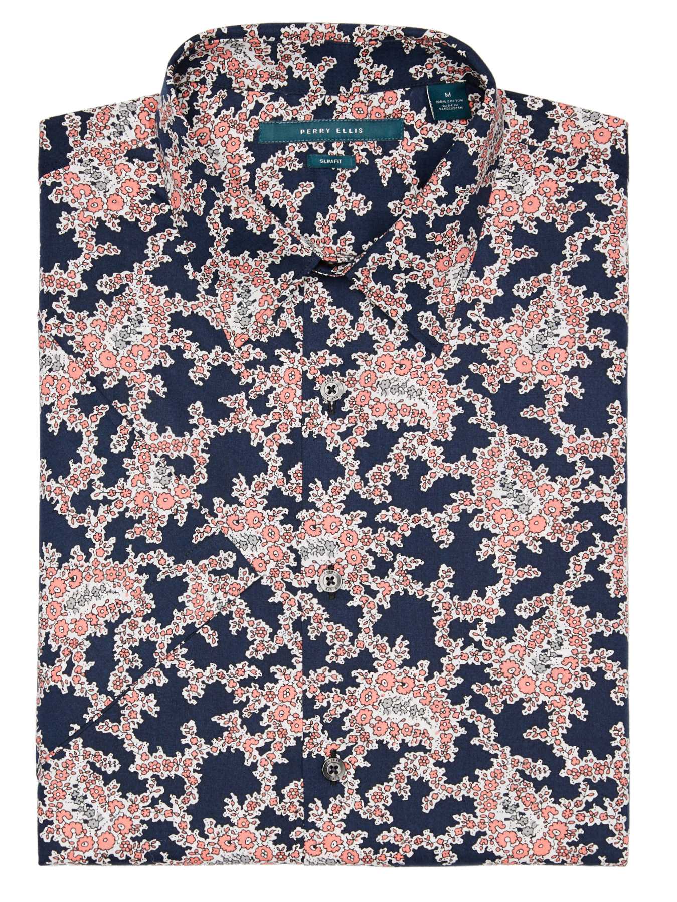 Perry Ellis Slim Fit Short Sleeve Flower Shirt