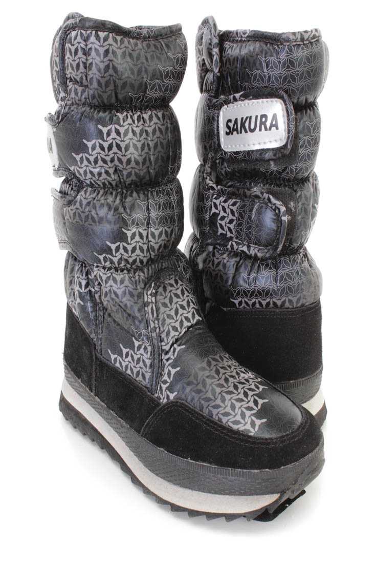 Grey Gradient Pattern Puffed Snow Boots Nylon