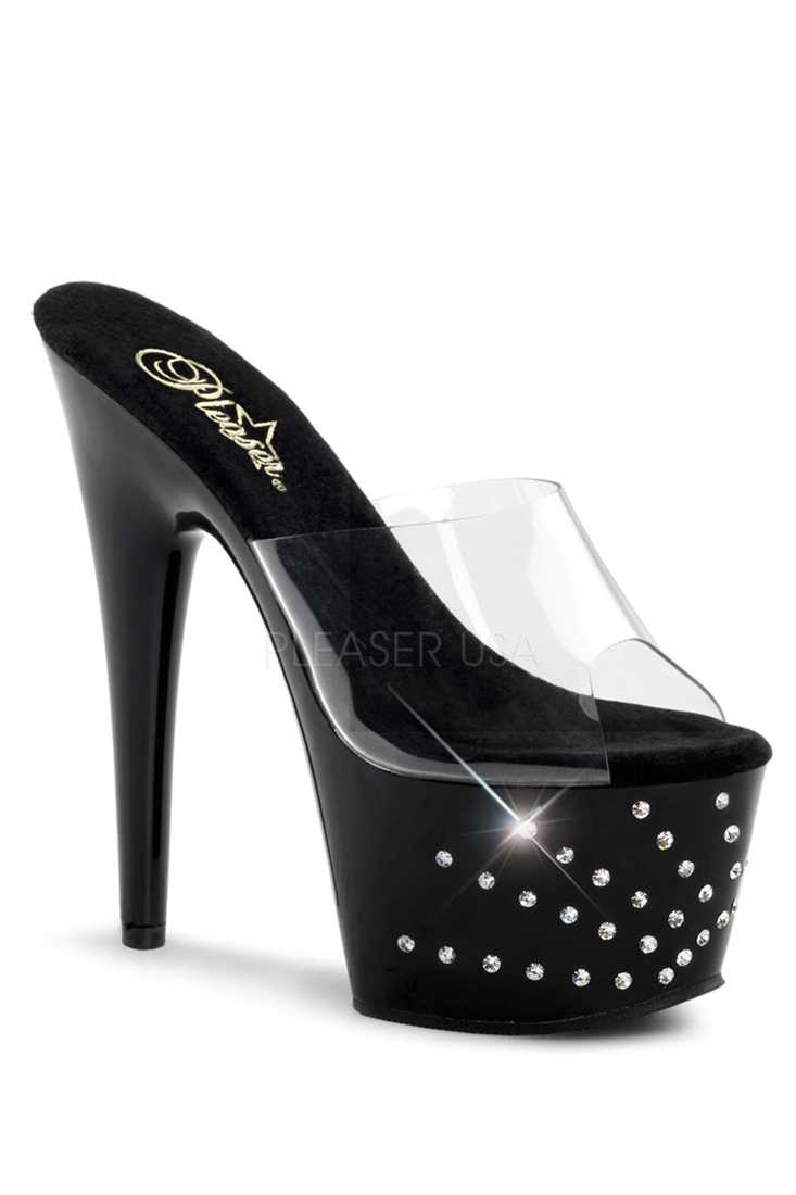 Clear Black Rhinestone Starburst Detailing Platform High Heels