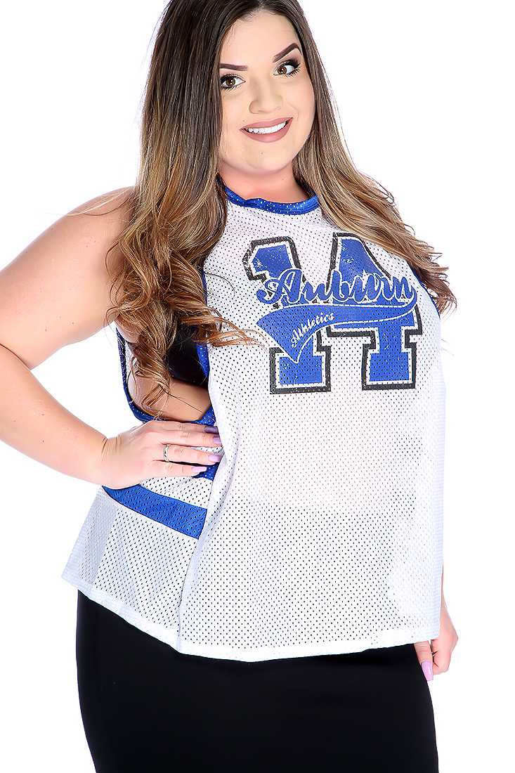 Sexy White Blue Plus Size Graphic Print T Shirt