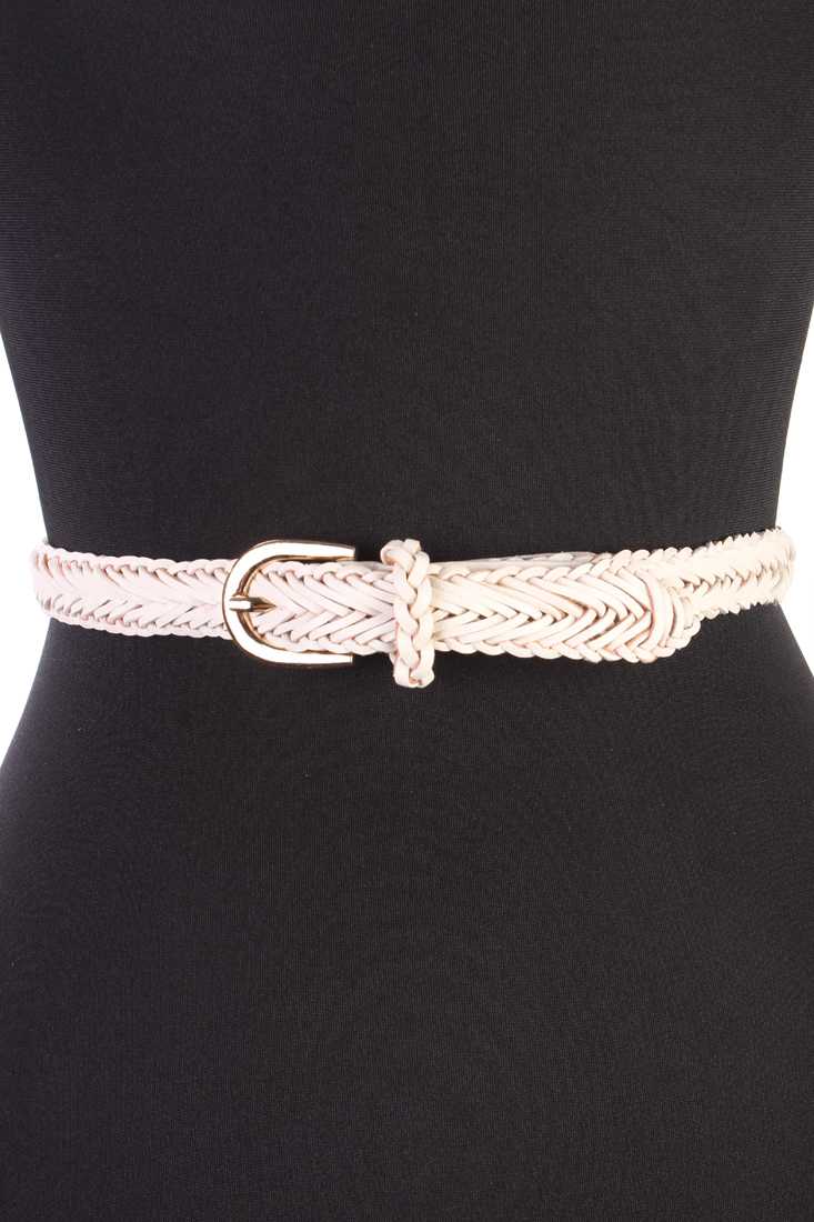 Cream Faux Leather Braided Cute Belt