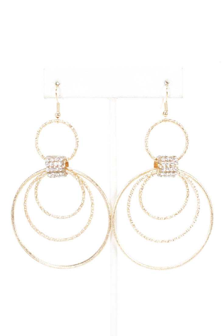 Gold Long Rhinestone Hoop Detailed Earrings