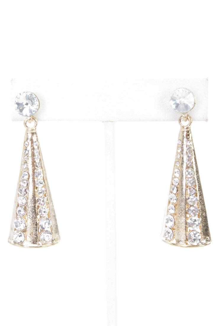 Gold High Polish Rhinestone Triangle Earrings