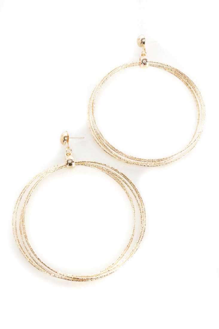 Gold Stacked Hoop High Polish Metal Earrings