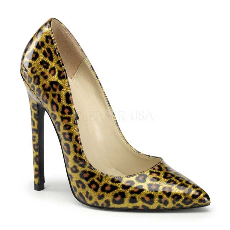 Gold Cheetah Print Patent Single Sole Pump High Heels