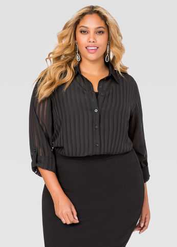 Shadow Stripe Button Front Tunic