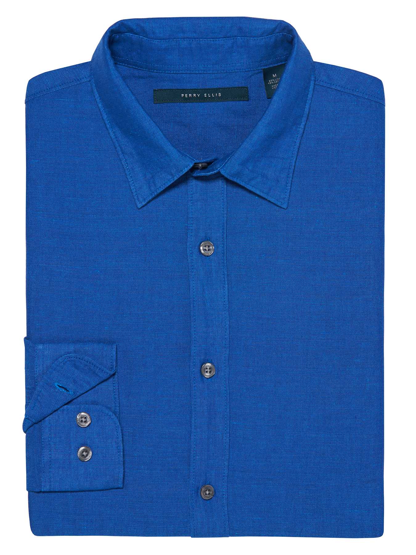Perry Ellis Roll Sleeve Solid Linen Shirt