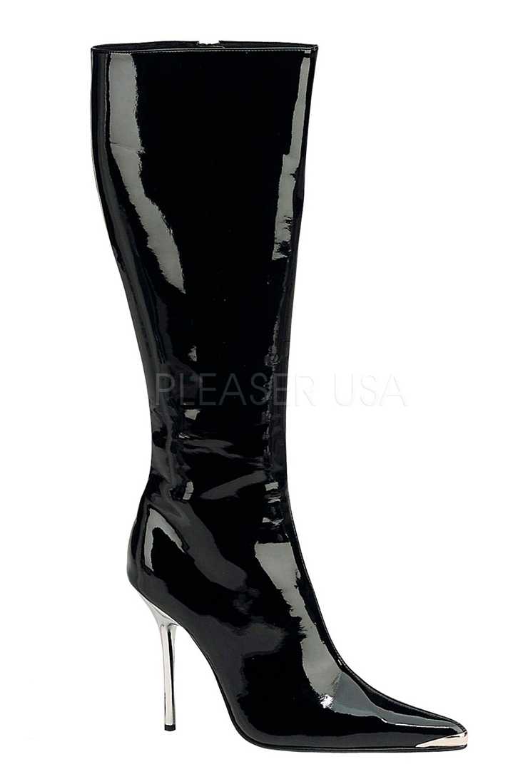 Black Knee High Pointed Toe Boots Patent