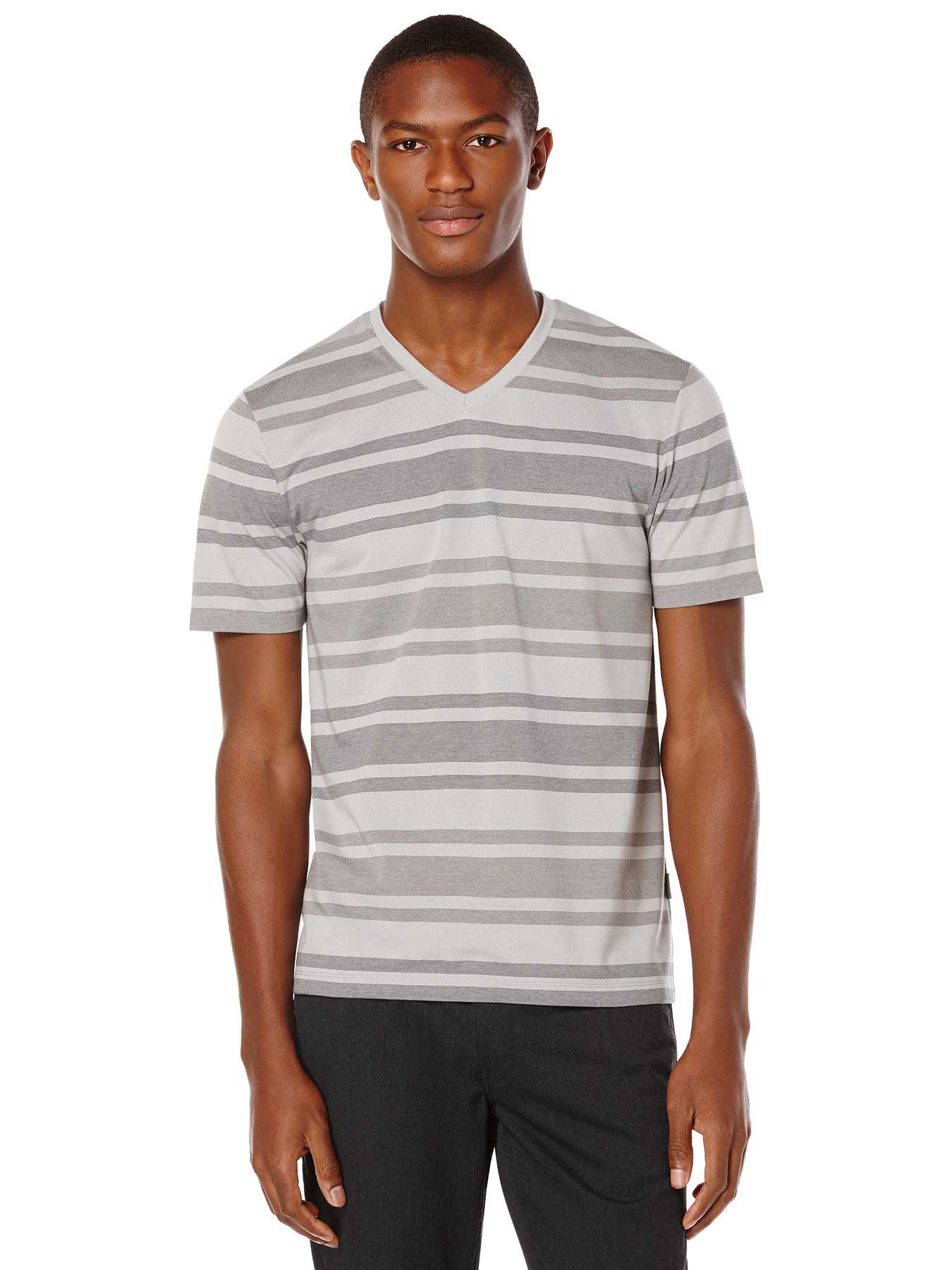 Perry Ellis Short Sleeve V-Neck Stripe Shirt