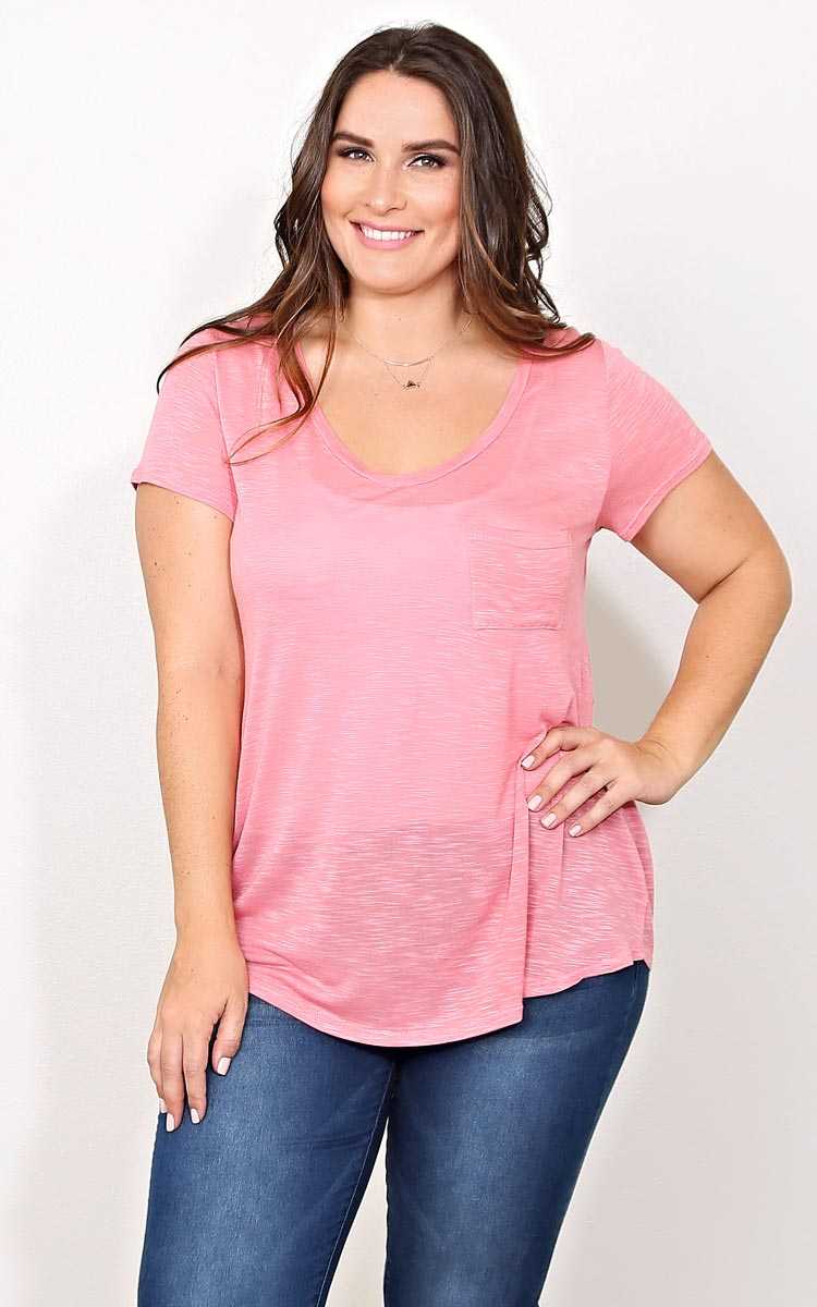 Plus Size Bozzolo Salmon Slub Pocket Tee - Salmon in Size 1X by Styles For Less
