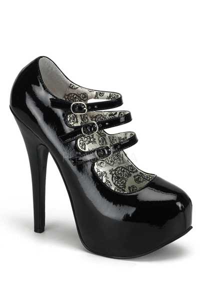 Black Patent Faux Leather Buckle Strapped High Heels