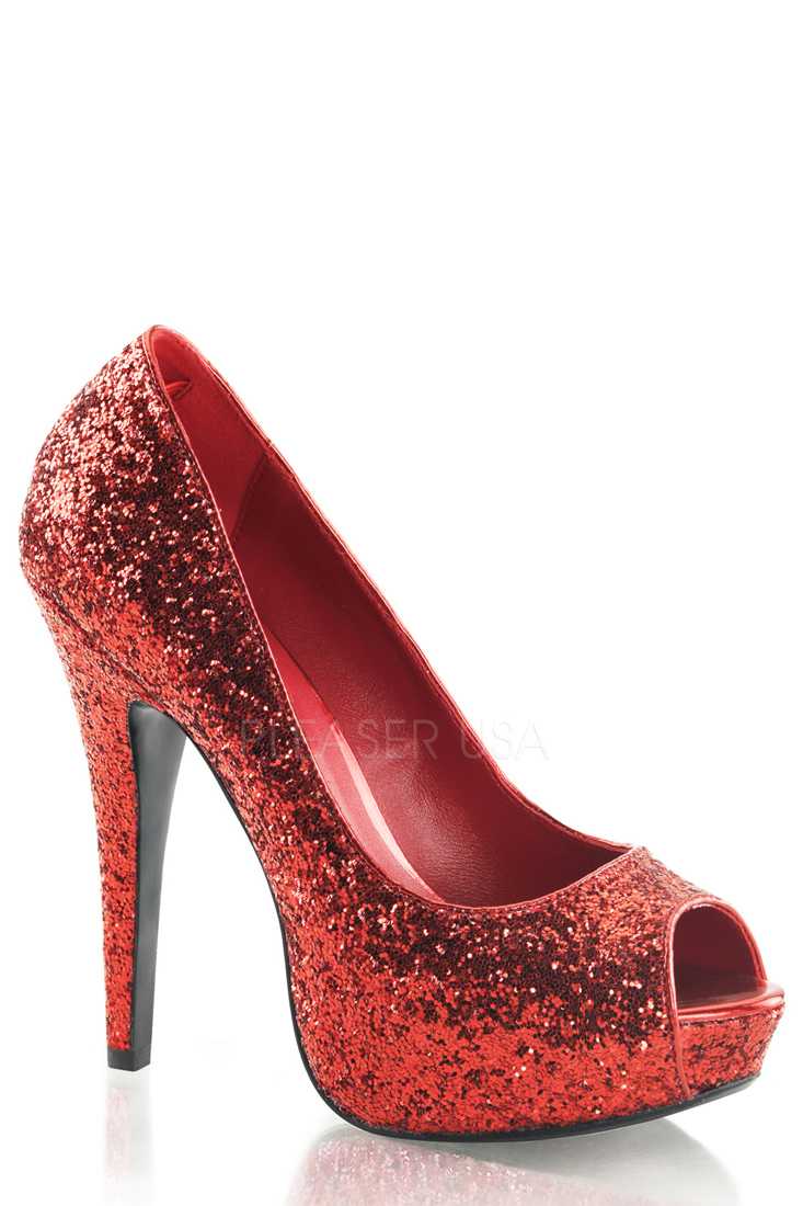 Red Peep Toe Platform Pump High Heels Glitter