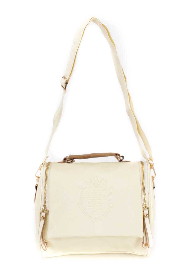 Vanilla Faux Leather Embossed Design Handbag