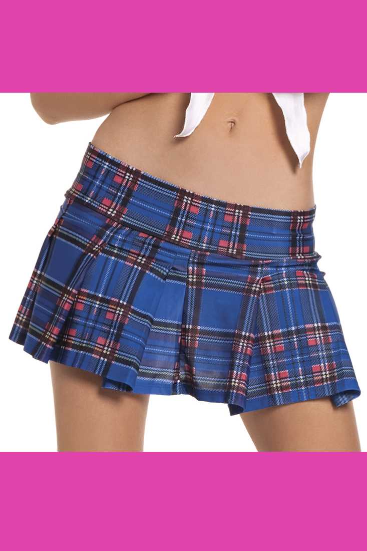 Blue Pleated Plaid School Girl Skirt