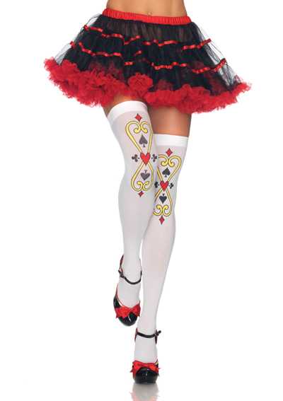 WHITE ROYAL SCROLL CARD SUIT THIGH HIGH STOCKINGS