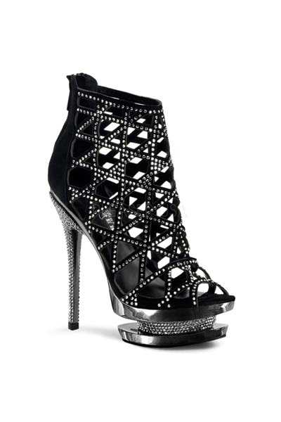 Black Faux Suede Cutout Rhinestone Detail Booties
