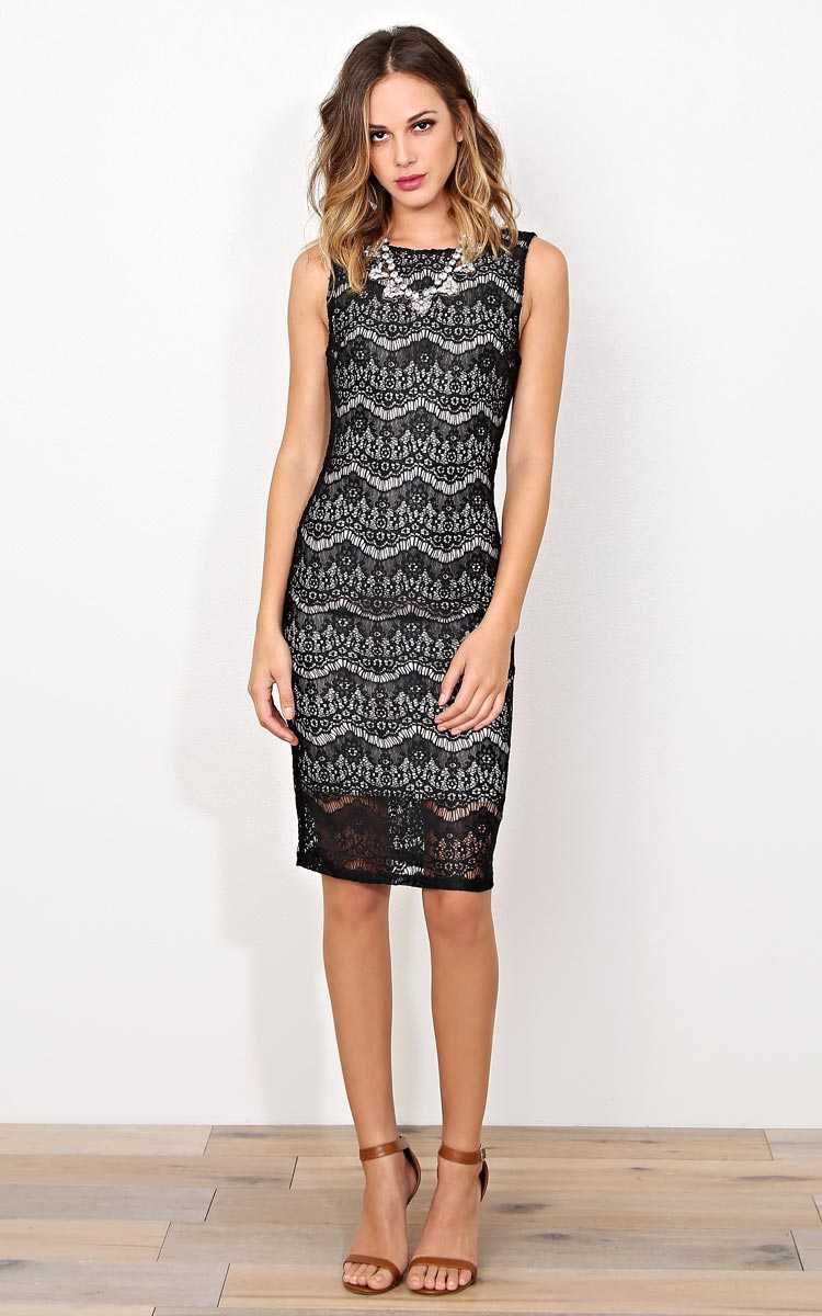 Last Song Lace Midi Dress - MED - Black Combo in Size Medium by Styles For Less