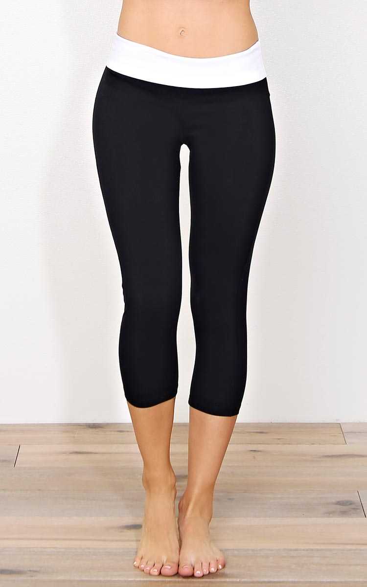 Stretch It Out Knit Yoga Capris - XSML - White/Black in Size XSmall by Styles For Less