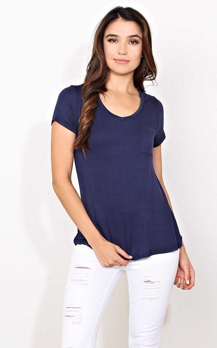 Navy Knit Pocket Tee - - Navy in Size by Styles For Less