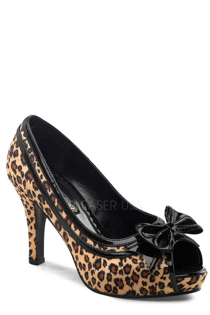 Black Leopard Print Wide Width Pump High Heels Satin