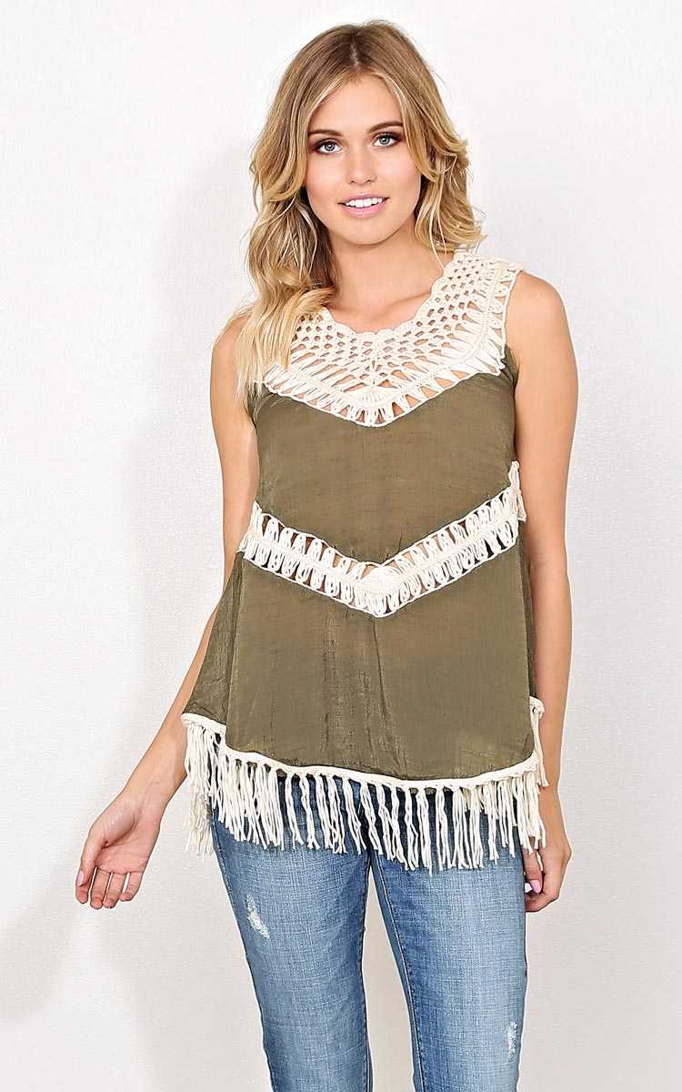 Spring Encounter Woven Tank - - Olive/Drab in Size by Styles For Less
