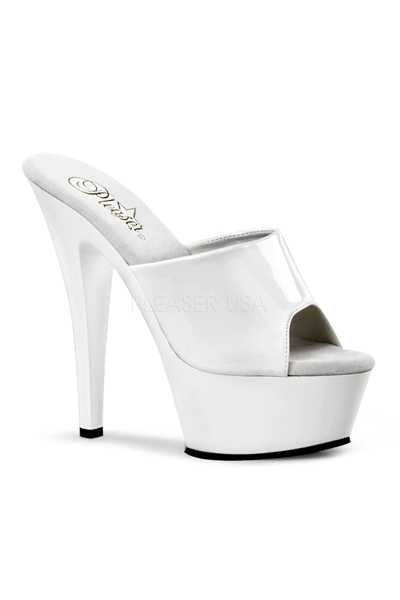 White Patent Faux Leather Slip On High Heels