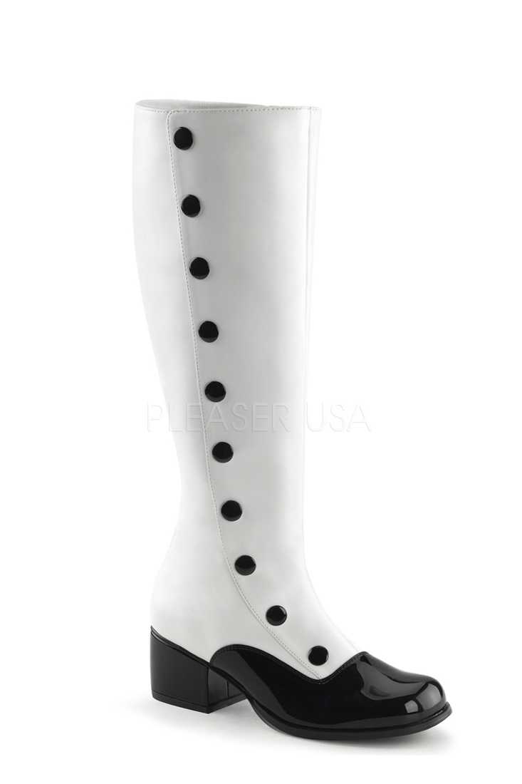 White Button Detailed Knee High Boots Faux Leather