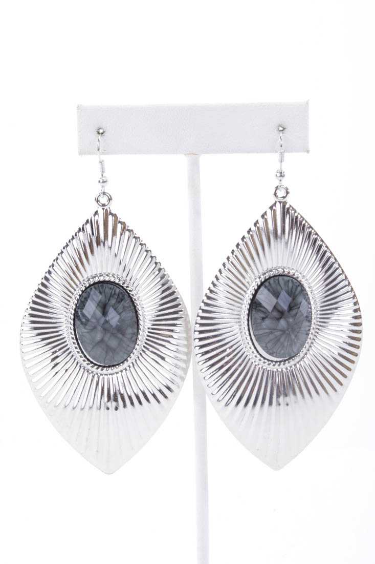 Charcoal Silver High Polish Textured Faceted Beaded Earrings