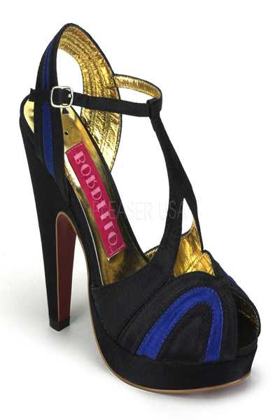 Black Blue Two Tone Satin Strappy Peep Toe High Heels