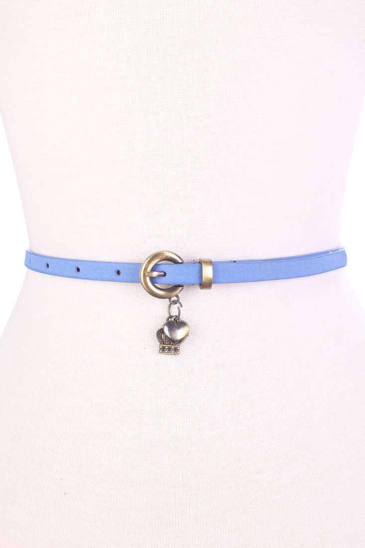 Blue Heart And Crown Charm Faux Leather Belt