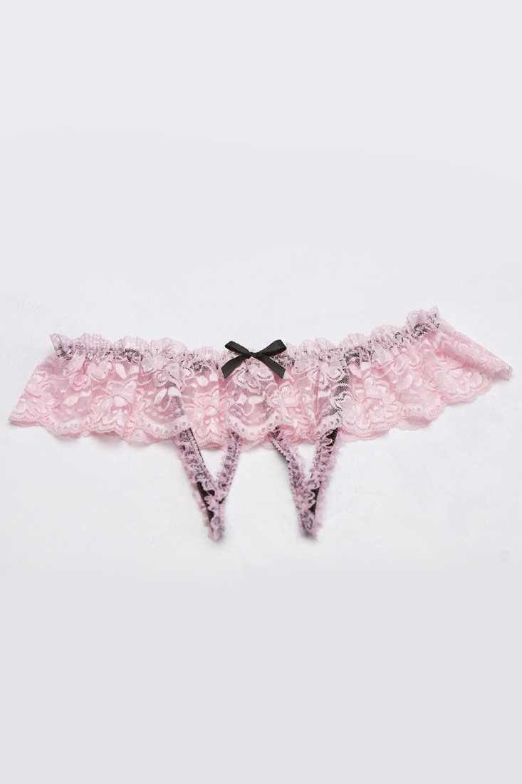 Pink Black Open Front Lace Panty