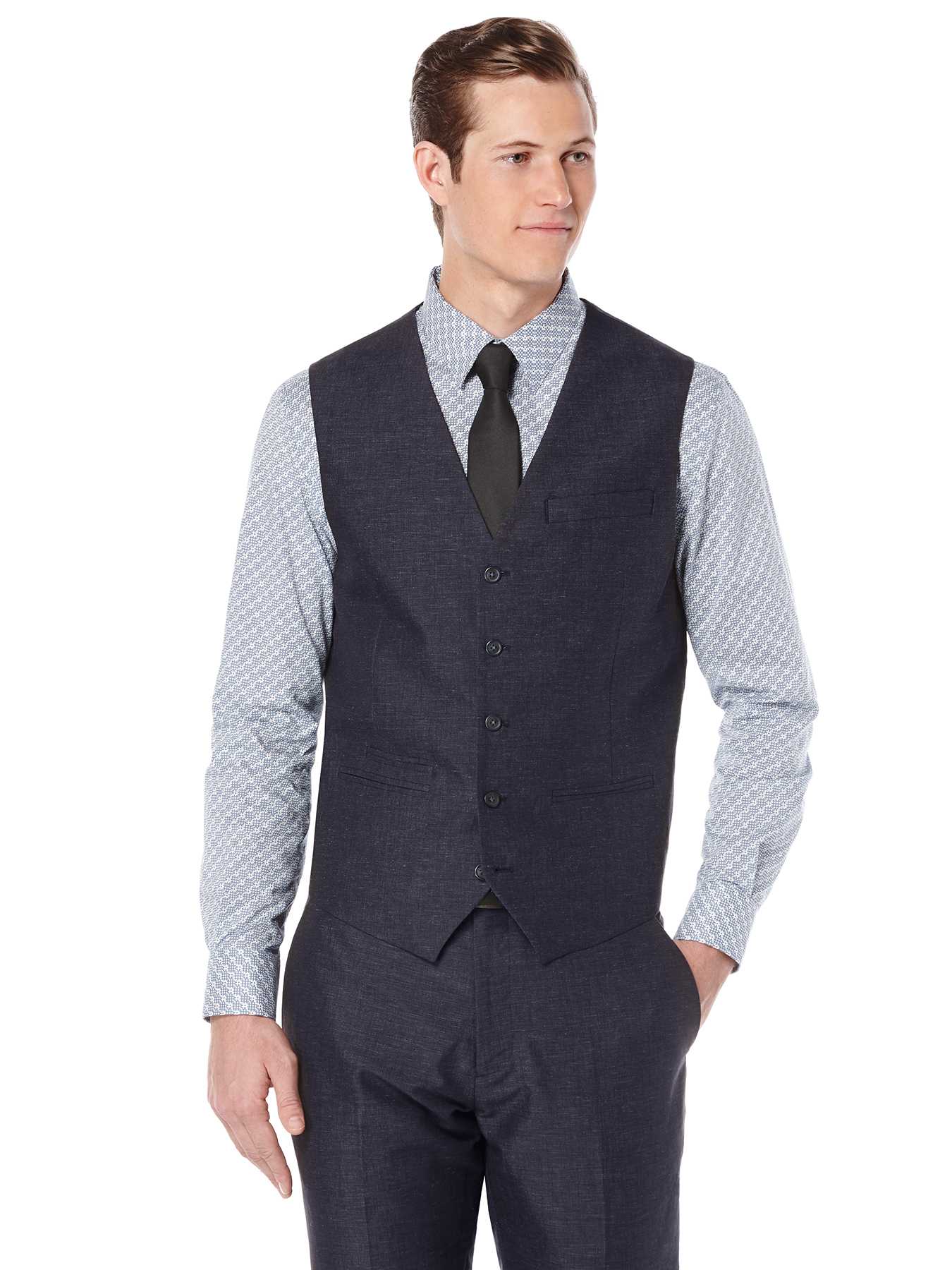 Perry Ellis Slim Fit End on End Linen Suit Vest