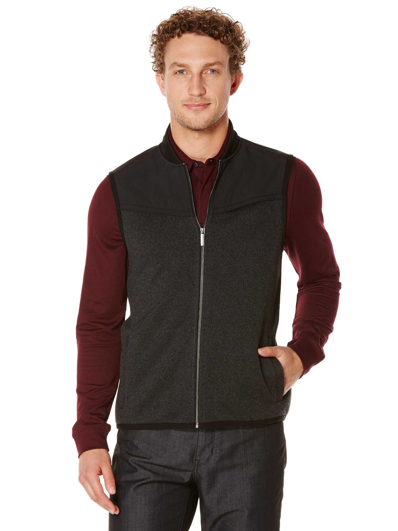Perry Ellis Sleeveless Mixed Media Vest