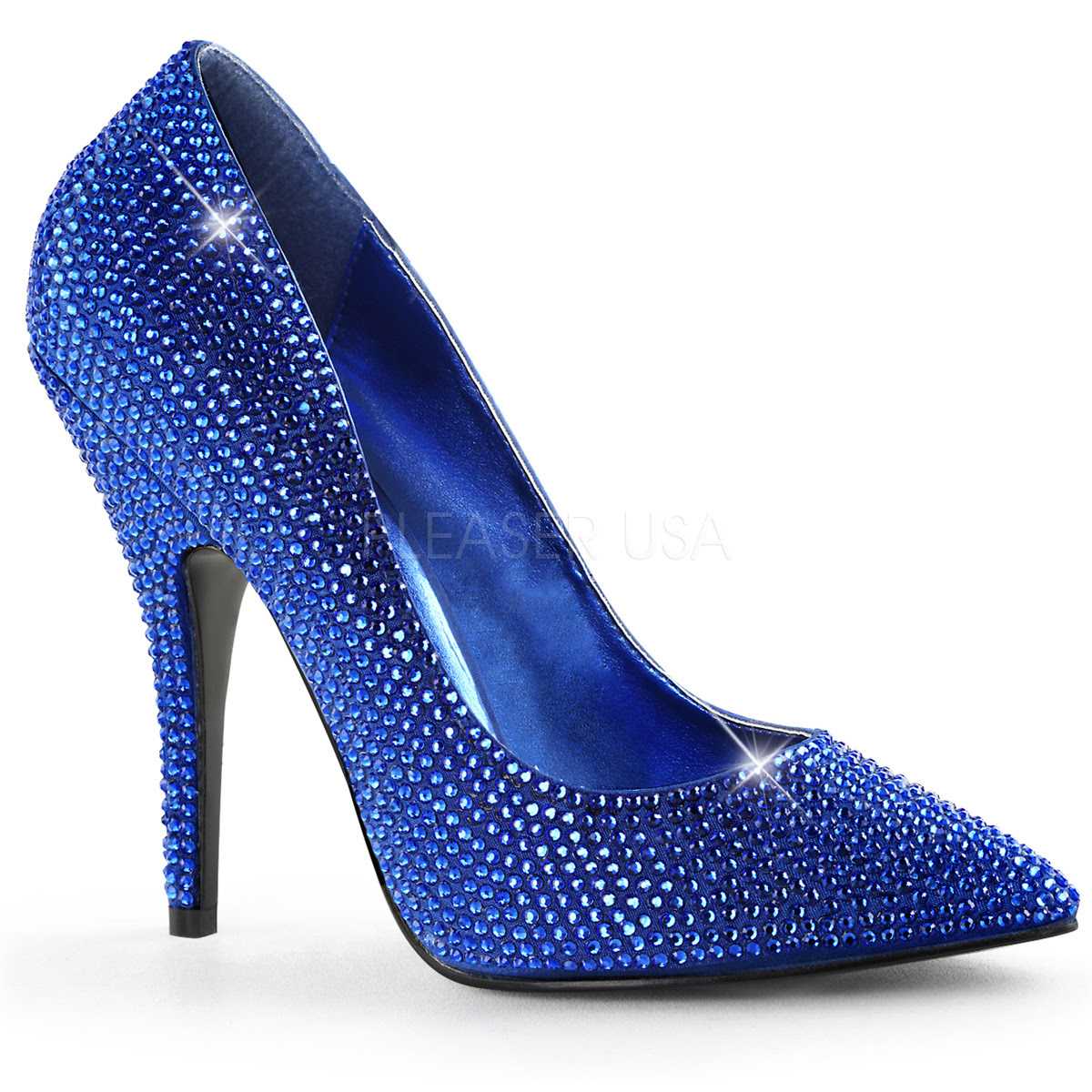 Royal Blue Rhinestone Single Sole Pump High Heels Satin