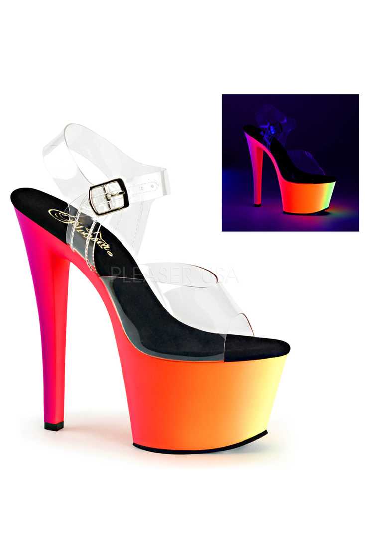 Clear Neon Multi UV Reactive Platform Heels PVC