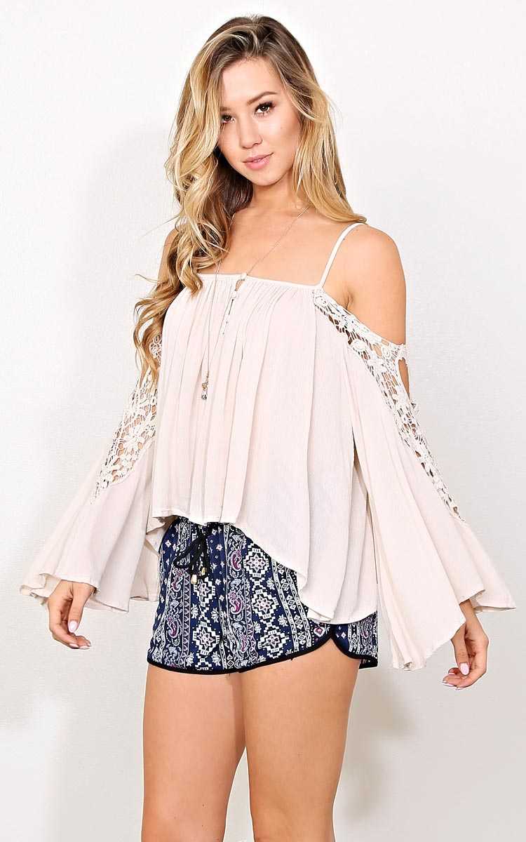 Sundance Woven Cold Shoulder Top - - Natural in Size by Styles For Less