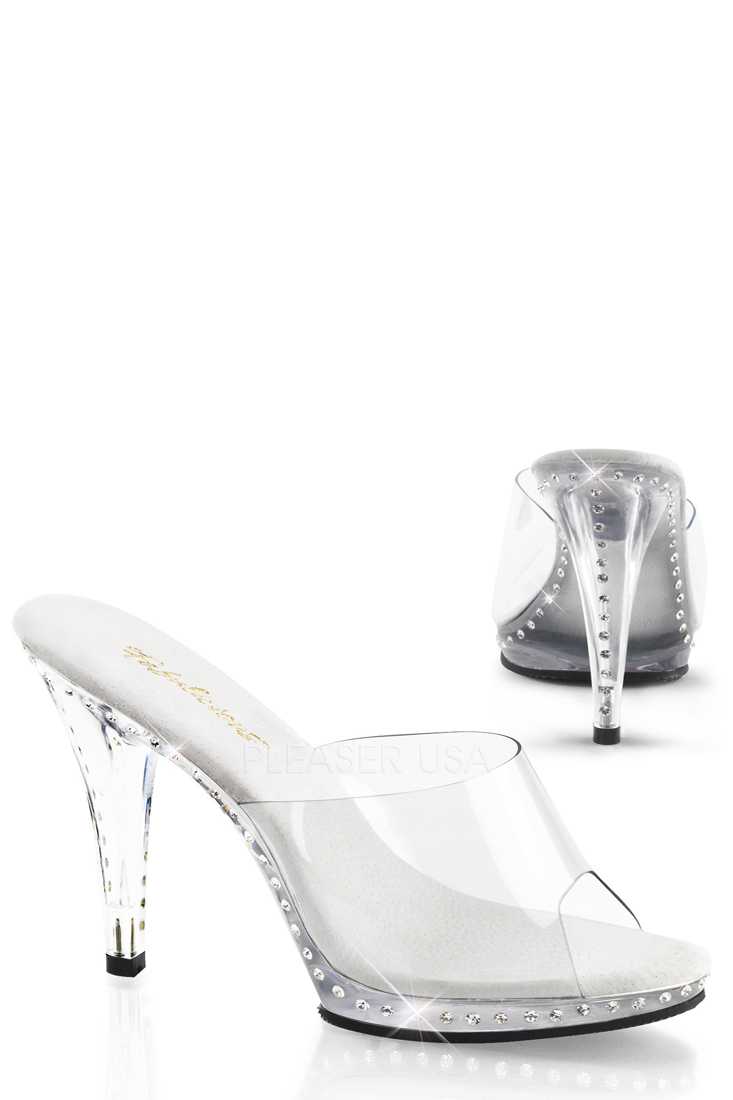 Clear Rhinestone Slip On High Heels PVC