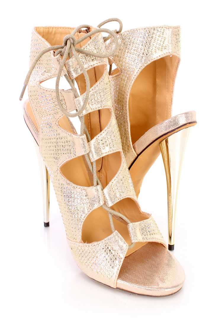 Champagne Rhinestone Single Sole Booties Shimmer Fabric