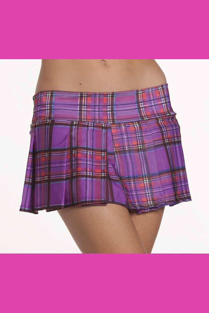 Purple Pleated Plaid School Girl Skirt