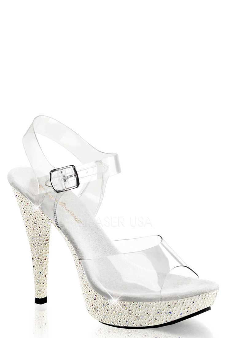 Clear Ivory Pearl Rhinestone High Heels PVC