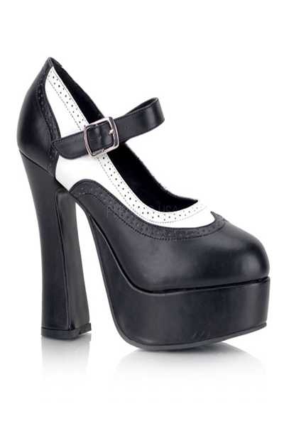 Black White Faux Leather Chunky Spectator High Heels