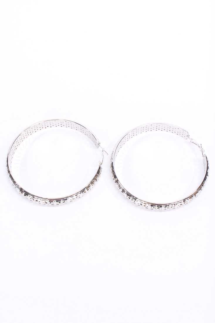 Silver Floral Perforated Hoop Earrings