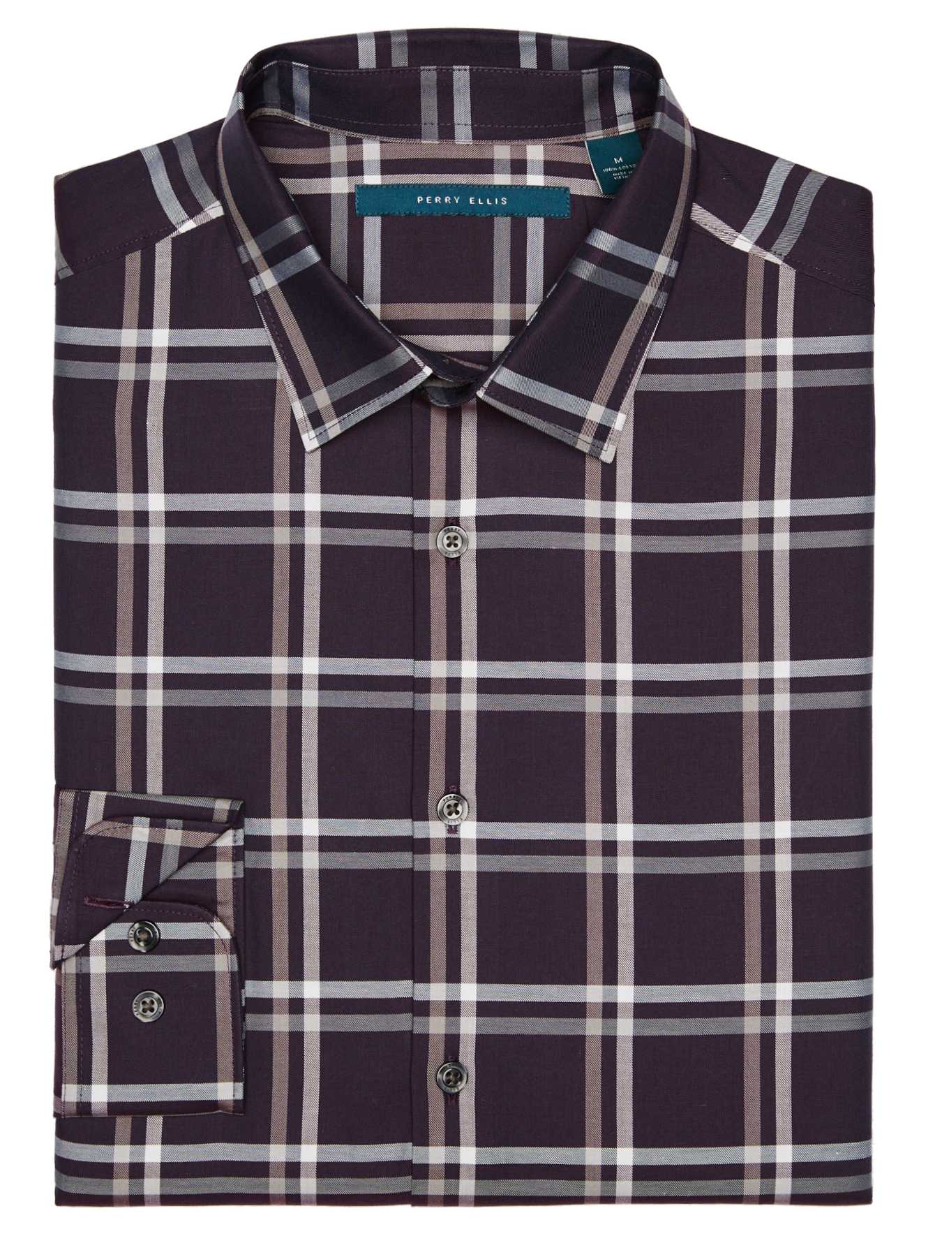 Perry Ellis Windowpane Pattern Twill Shirt