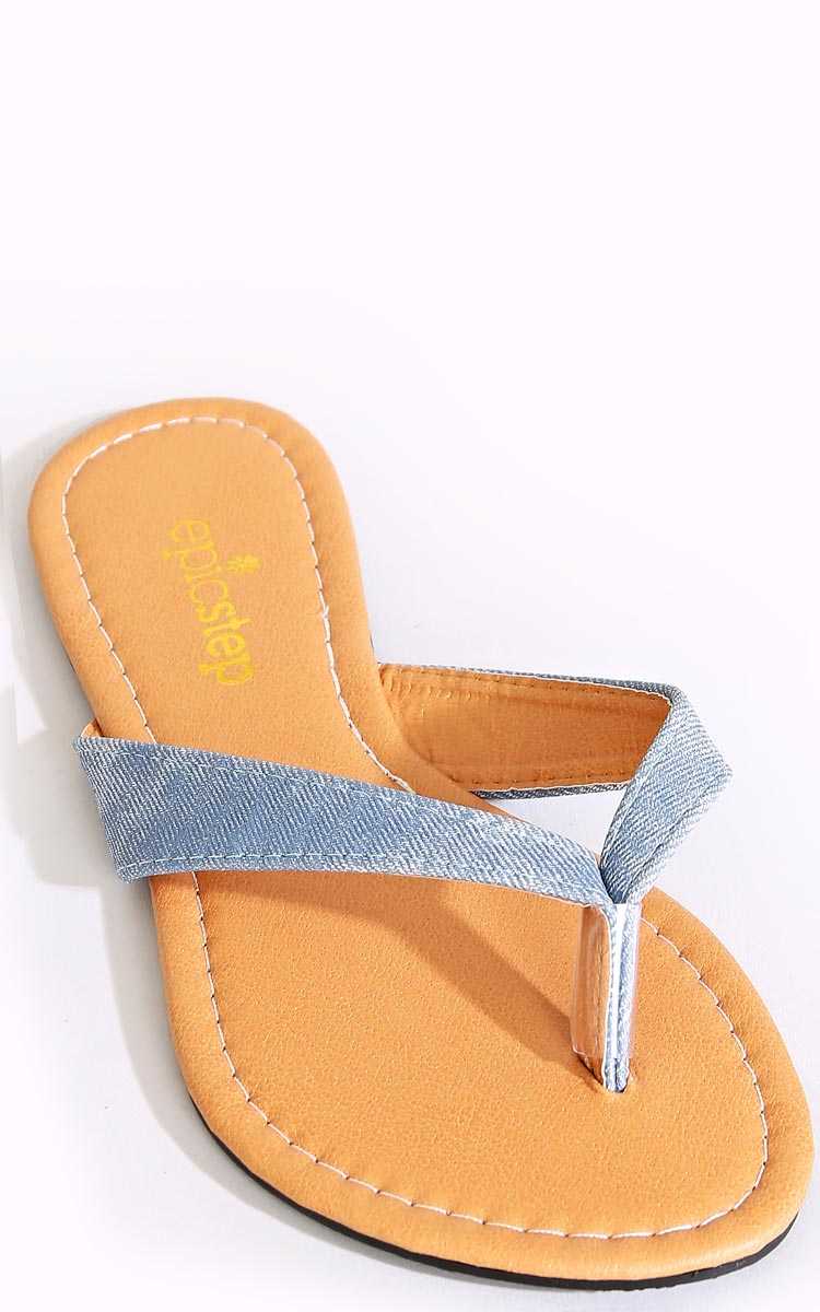 Denim Printed Band Thong Sandal - Med Wash in Size by Styles For Less