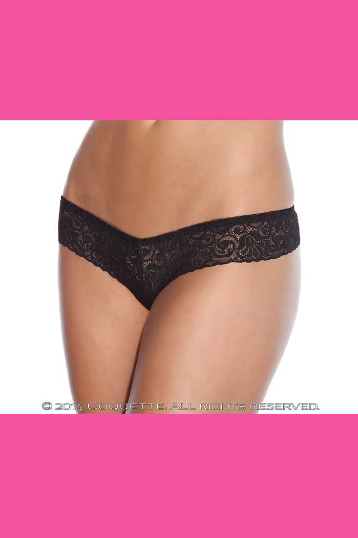 Black Low Rise Lace Pearl Panty